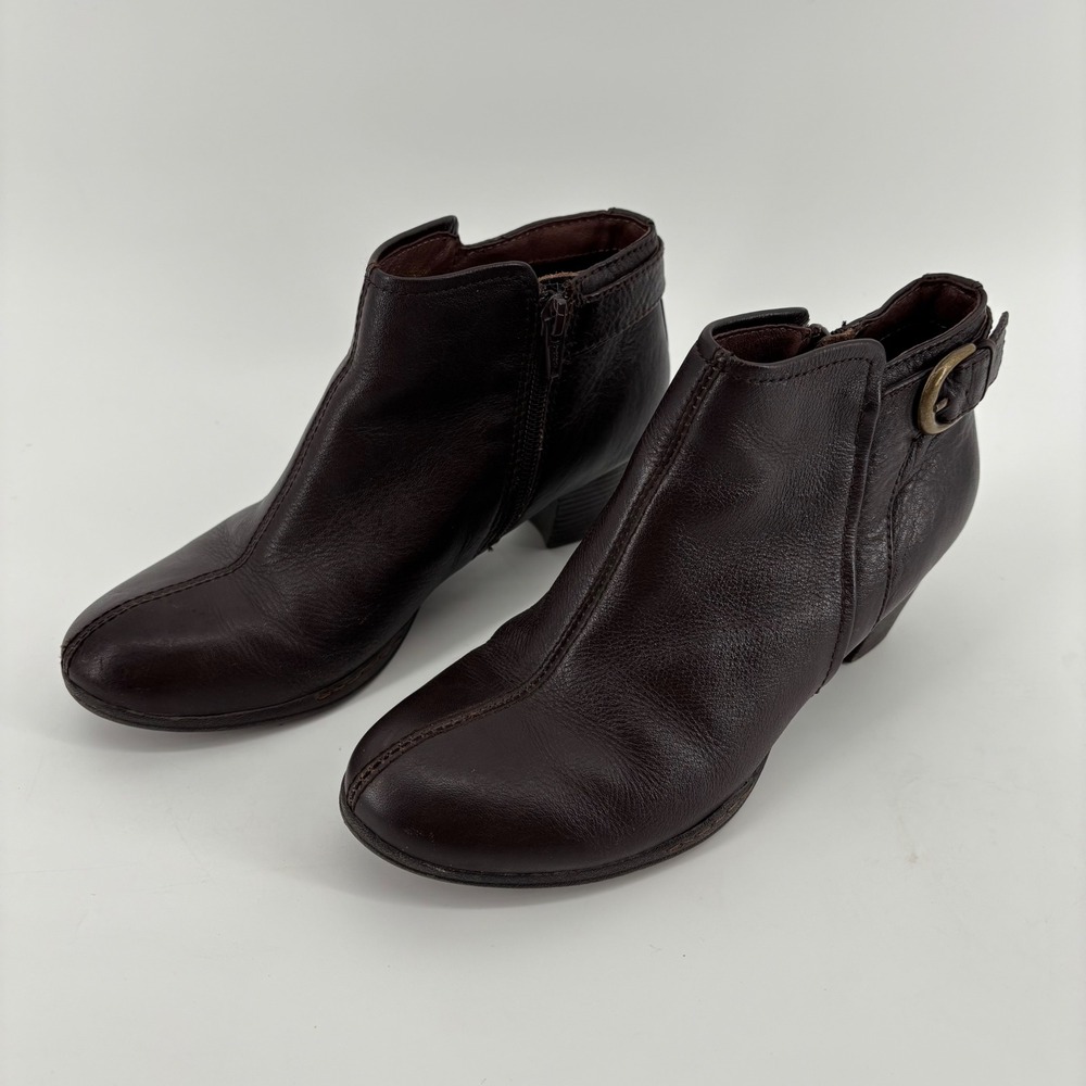 Montana Women Ankle Boot 6.5 Brown Leather Buckle Side Zip Block Heel Equestrian